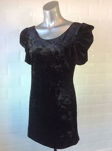 SIZE 12 BLACK STRETCH VELVET MINI DRESS PLUNGE BACK GOTH WHITBY PARTY WEDDING - Picture 1 of 7