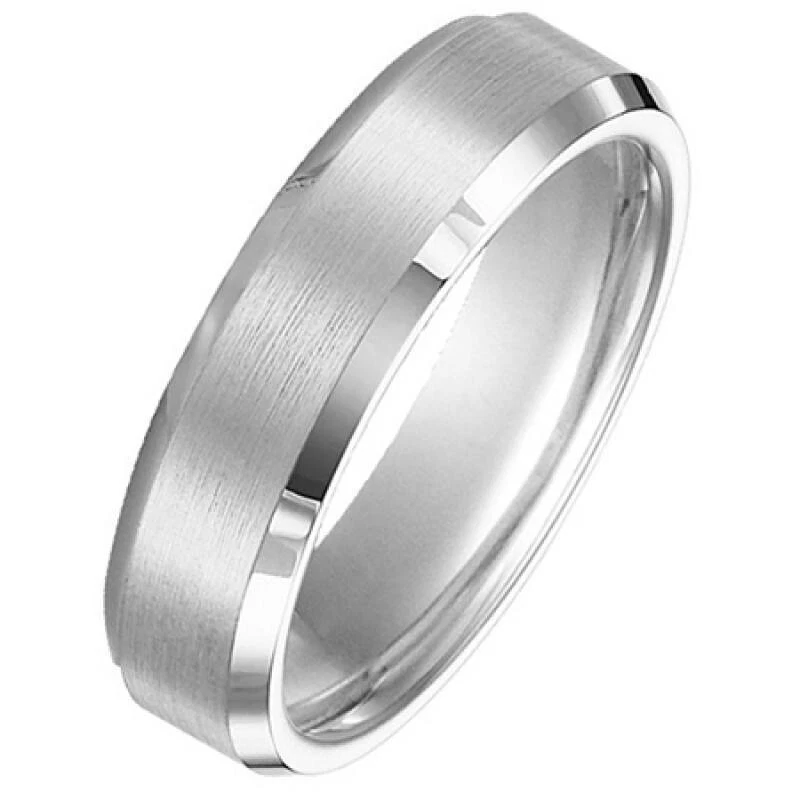 6mm 18K White Gold Beveled Edge Design Comfort Fit Wedding Band Ring All Sizes - Image 1 of 1