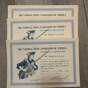 10 Vintage NRA Attendance Certificates National Rifle Assoc Of American - Picture 1 of 3