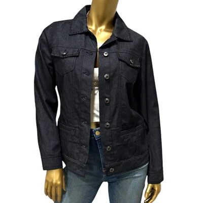 Laura Ashley Women's Black Studded Jean Denim Jacket Size S — 第 1/4 张图片