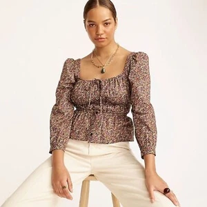 J. Crew DAMEN US 2 Cinched Waist Liberty Busy Izzy Print Bio-Baumwolle Top - Bild 1 von 14