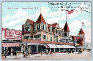 1907 SURF AVENUE ALBERMARLE HOTEL TIENDA DE CIGARROS LETRERO CONEY ISLAND NUEVA POSTAL - Imagen 1 de 2