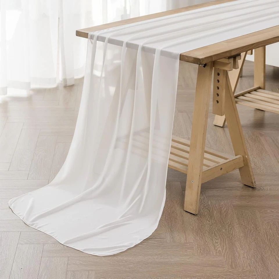 10ft Ivory Chiffon Table Runner 29x120 Inches Wedding Runner Sheer Thanksgivi... - Image 1 of 4