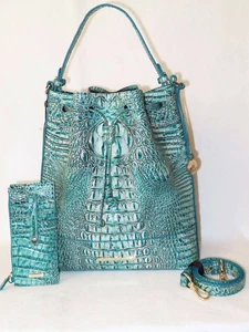 BRAHMIN stilvoller MINERAL BLAU GRÜN KARIBIK AQUA MARLOWE EIMER und GELDBÖRSE Neu mit Etikett - Bild 1 von 9