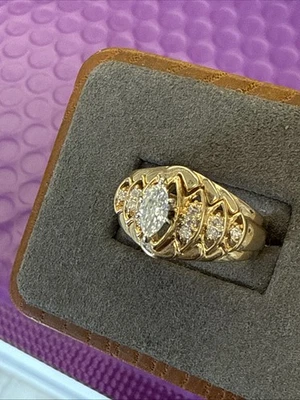 💎Vintage 14K Yellow Gold Marquise Diamond Engagement Ring  Size 9- 7.2g - Image 1 of 4