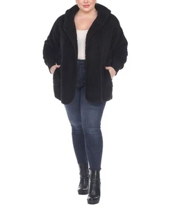 White Mark Women's Plus Size Plush Hooded Cardigan Jacket with Pockets - Picture 1 of 15