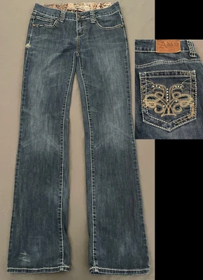 Pantalones de mezclilla Adiktd Bootcut para mujer talla 4 W28 azul oscuro tiro bajo bordado Foto 1 de 4