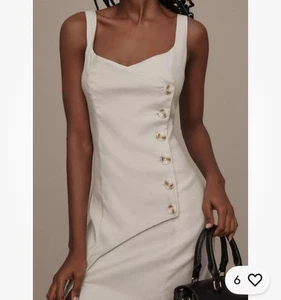 Anthropologie Sleeveless Square-Neck Linen Button Wrap Midi Dress Sz S - Bild 1 von 15