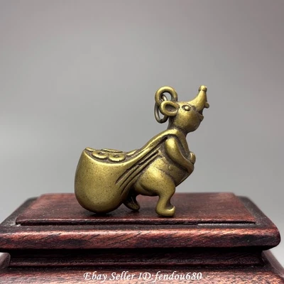 44mm China Pure Copper Bronze Fengshui Wealth Rat Mouse Pendant Statue T214 - Image 1 of 4
