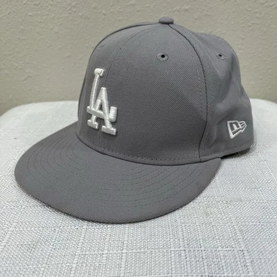 LA Los Angeles Dodgers New Era 59Fifty Fitted Hat Cap Size 6 7/8 Gray & White - Image 1 of 4