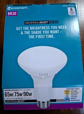6Pack Ecosmart Br30 Universal Select Flood Light Bulbs 65w/75w/90w Adjustable - Image 1 of 4