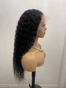 30” 13x6 Deep Wave Lacefront Human Hair Wig, Natural Black Color - Picture 1 of 12