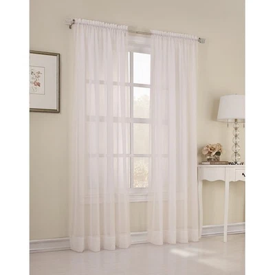 Style Selections 59" x 84" Eggshell Sheer Rod pocket Single curtain panel - Image 1 of 3