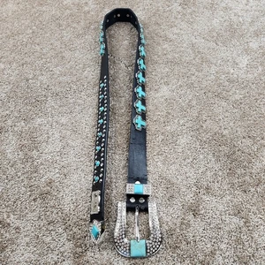 Montana West Western Blue Leather Belt w/ Blue Rhinestone Crosses Bling - Sz 36 - Afbeelding 1 van 7