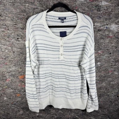 Suéter Chaps Mujer XL Rayas Botón Henley Pullover Ligero Nuevo Con Etiquetas Foto 1 de 4