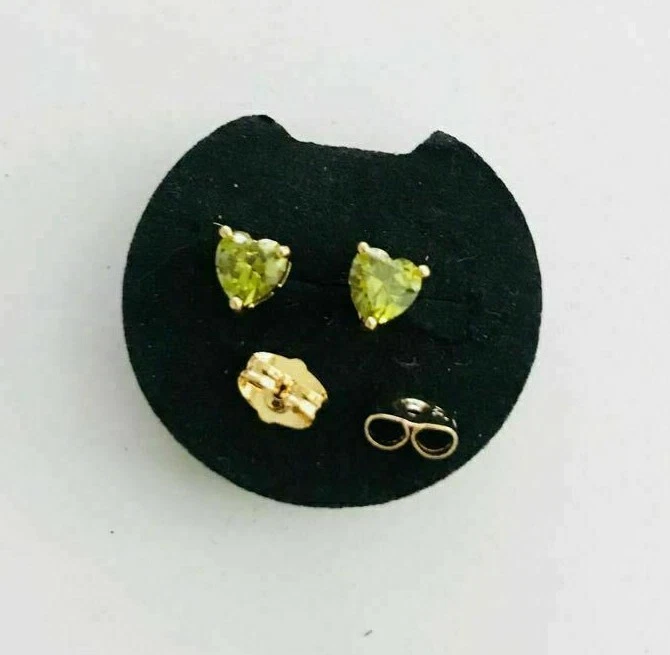 Cute New Petite 18K Yellow Gold Filled Olive Green Heart Shape CZ Stud Earrings - Image 1 of 1