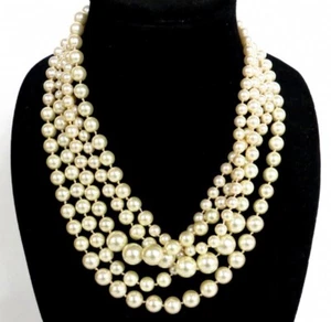 J Crew Faux Pearl Hammock Multi Strand Classic Necklace - Picture 1 of 5