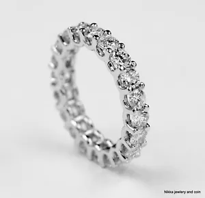 Natural Round Cut Diamond Eternity Band Engagement Ring 14K White Gold 1.81 CTW - Picture 1 of 3