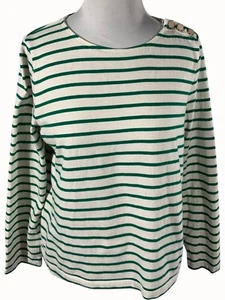 T-shirt donna artista J Crew verde bianca a righe manica lunga dettaglio bottoni media - Foto 1 di 9