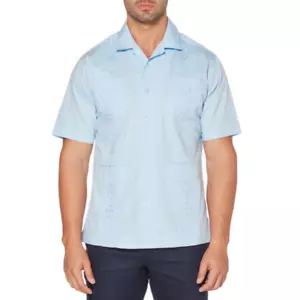 Men's $60 Cubavera Embroidered Guayabera Short Sleeve Blue Cotton Blend Shirt - Picture 1 of 5