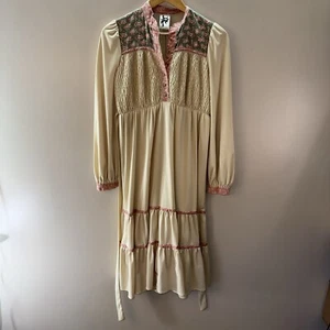 Vtg Jody T California 70s Floral Midi Dress Tiered Prairie Folk Hippy Boho Sz 9 - Picture 1 of 21