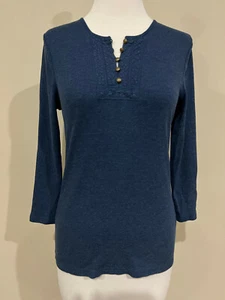 CHAPS Denim 1/4-Button Henley Top T-Shirt Tee Deep Sea Blue Heather Sz S NWOT! - Picture 1 of 12