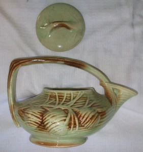 Vintage 40s McCOY Pale Green Art Pottery Pinecone Tea Set Teapot Sugar & Creamer - Picture 1 of 12