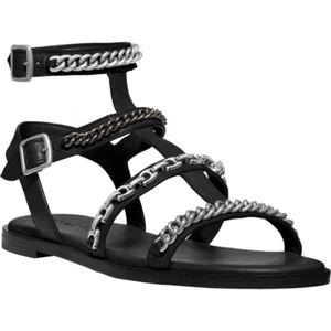 COACH Black Flat Gladiator Sandals W Chain Detail Haddie G3973 New SS042 Sz 7 - Picture 1 of 12