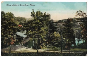 Three Bridges over Greeen River Greenfield MA Antique Postcard #1463 - Picture 1 of 2