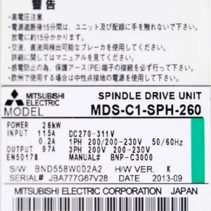 Mitsubishi Used MDS-C1-SPH-260 Spindle Drive Unit Tested MDSC1SPH260 - Picture 1 of 6