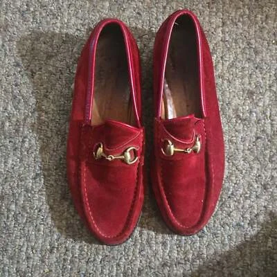 GUCCI Mujer Mocasines Horsebit Gamuza Rojo UK4.5 0052719K Auténticos Foto 1 de 2