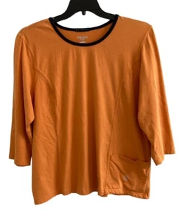OLEG CASSINI Sport Shirt Womens Size 1X Orange 3/4 Sleeve Pocket Stretch Comfy - Picture 1 of 7