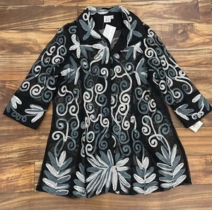 NWT $195 Parsley & Sage Sutache Mesh Button Down Cardigan Silver Combo Size:1X - Picture 1 of 5