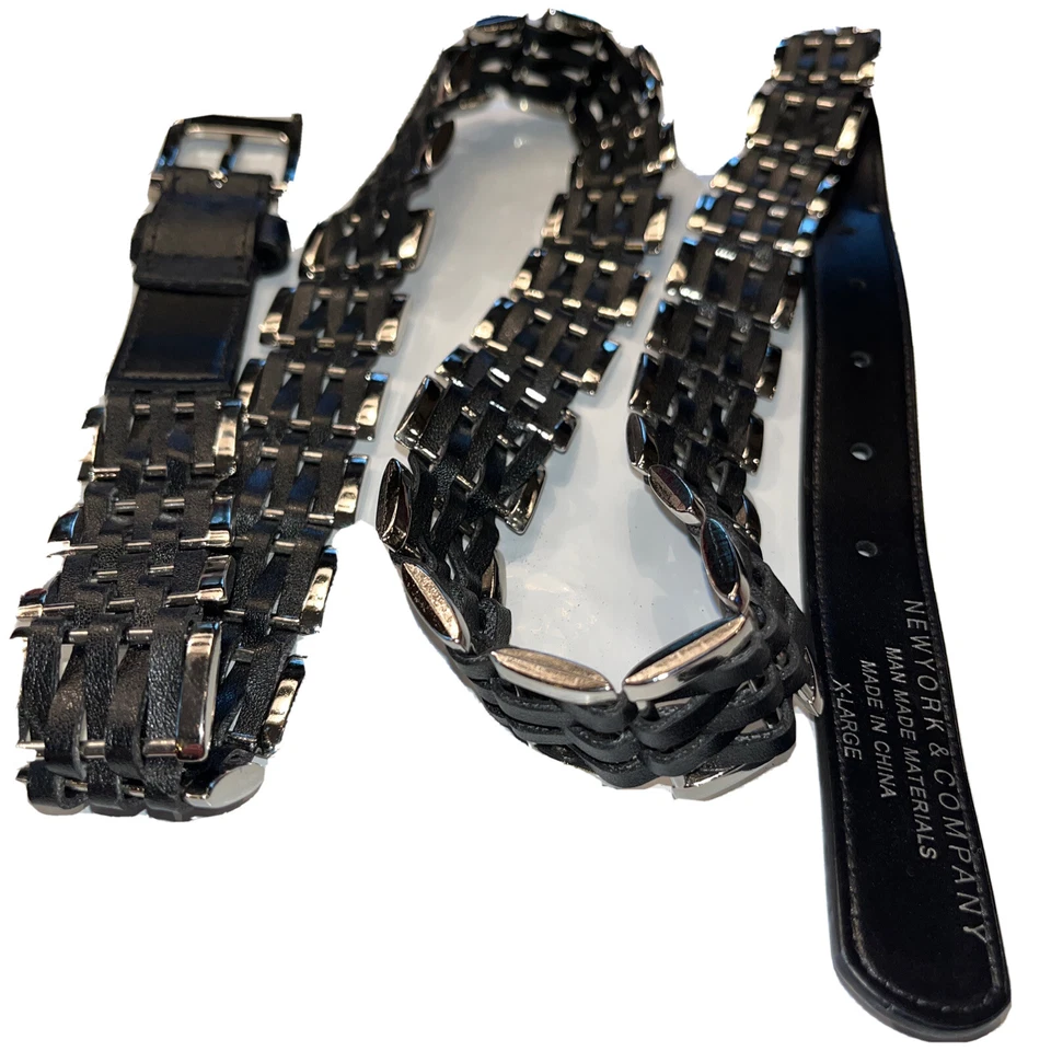 CINTO DE ALÇA preto prata XL trançado CADEIA elos unissex 39-43” New York Co. 1,25”w - Imagem 1 de 4