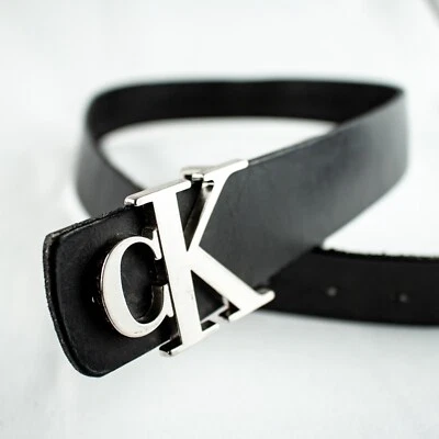 Calvin Klein Black Genuine Harness Leather Women Vintage CK Logo Belt Size S, M - Image 1 of 4