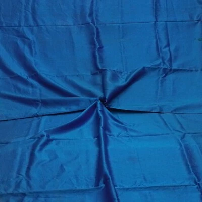Vintage Blue 100% Pure Silk Handloom Sari Remnant 5YD Craft Fabric Silk Scrap - Image 1 of 4