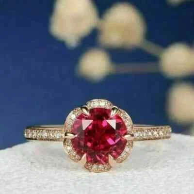 Anillo de boda para mujer enchapado en oro rosa de 14 k de 2,20 quilates corte redondo creado en laboratorio Foto 1 de 4