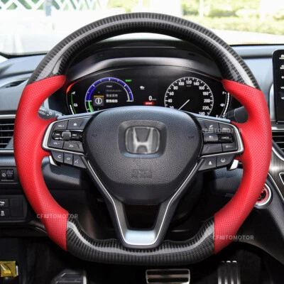 Carbon Fiber Sport Customized Steering Wheel for 2018-2023 Honda 10th Accord Red - Image 1 of 4