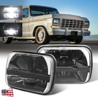 Pair 7x6" Square LED Headlights High/Low Beam for Ford F-8000 TF8000 1983-1987 - Изображение 1 из 4