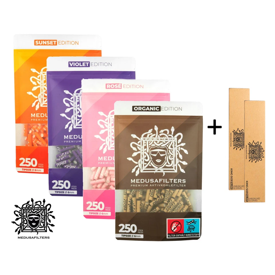 250er MEDUSA Aktivkohlefilter, Filter, Tip, Ø 6mm + 2x  Papers, in VIER Farben!! - Bild 1 von 1