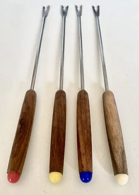 4 Vintage Fondue Forks Skewers Cocktail Color Coded Stainless Steel Japan 10” - Image 1 of 4