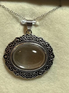 Collana Argento Sterling 925 Ciondolo Cristallo Quarzo Chiaro Cabochon - Foto 1 di 10
