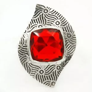 Natural 3CT Fire Garnet 925 Solid Sterling Silver Ring Sz 6.5 @B5-2 - Picture 1 of 2