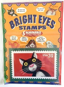 Vintage USPS 1998 Bright Eyes Stamps 5 Removable Sticker Postcards - Picture 1 of 2