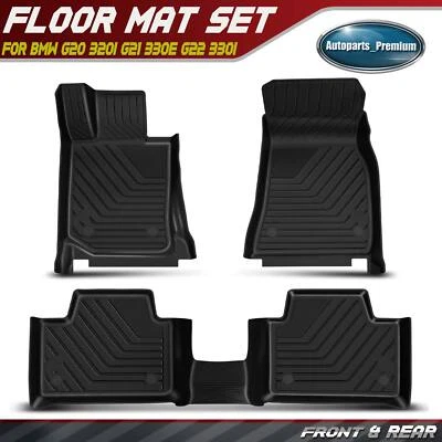 3x Front & Rear Row Black Floor Mats Liners for BMW G20 320i 2020-2023 330e 330i - Image 1 of 4