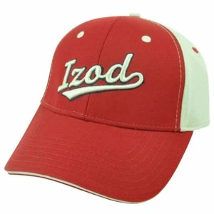 IZOD Clothes Brand Name Classic Logo Sun Buckle Adjustable Red Beige Hat Cap  - Picture 1 of 2