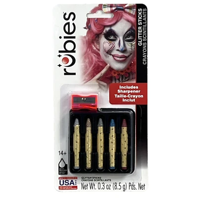 Glitter Sticks Makeup Set 5 Colors & Sharpener Made in USA by Rubies Halloween - Image 1 of 4