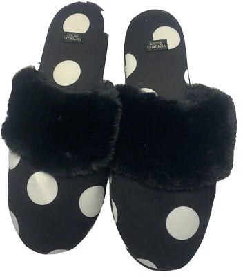 Victoria's Secret Polka Dot Satin Fuzzy Slippers Size M (7-8) NEVER WORN - Image 1 of 4