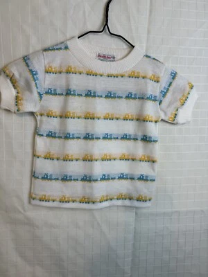 Camisa de camión Healthtex vintage para niños talla 24M manga mezcla de algodón azul blanco Foto 1 de 3