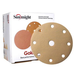 125mm 5" SANDING DISCS 9 Holes Hook and Loop SUNMIGHT GOLD Orbital p120-p800 - Picture 1 of 5